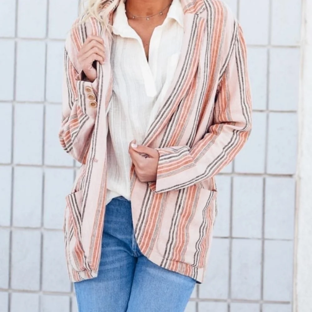 Free People Simply Stripe Linen Blazer S